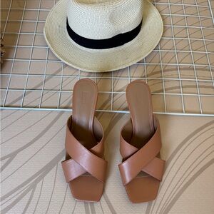 Nordstrom Tan Crisscross Slide Mules